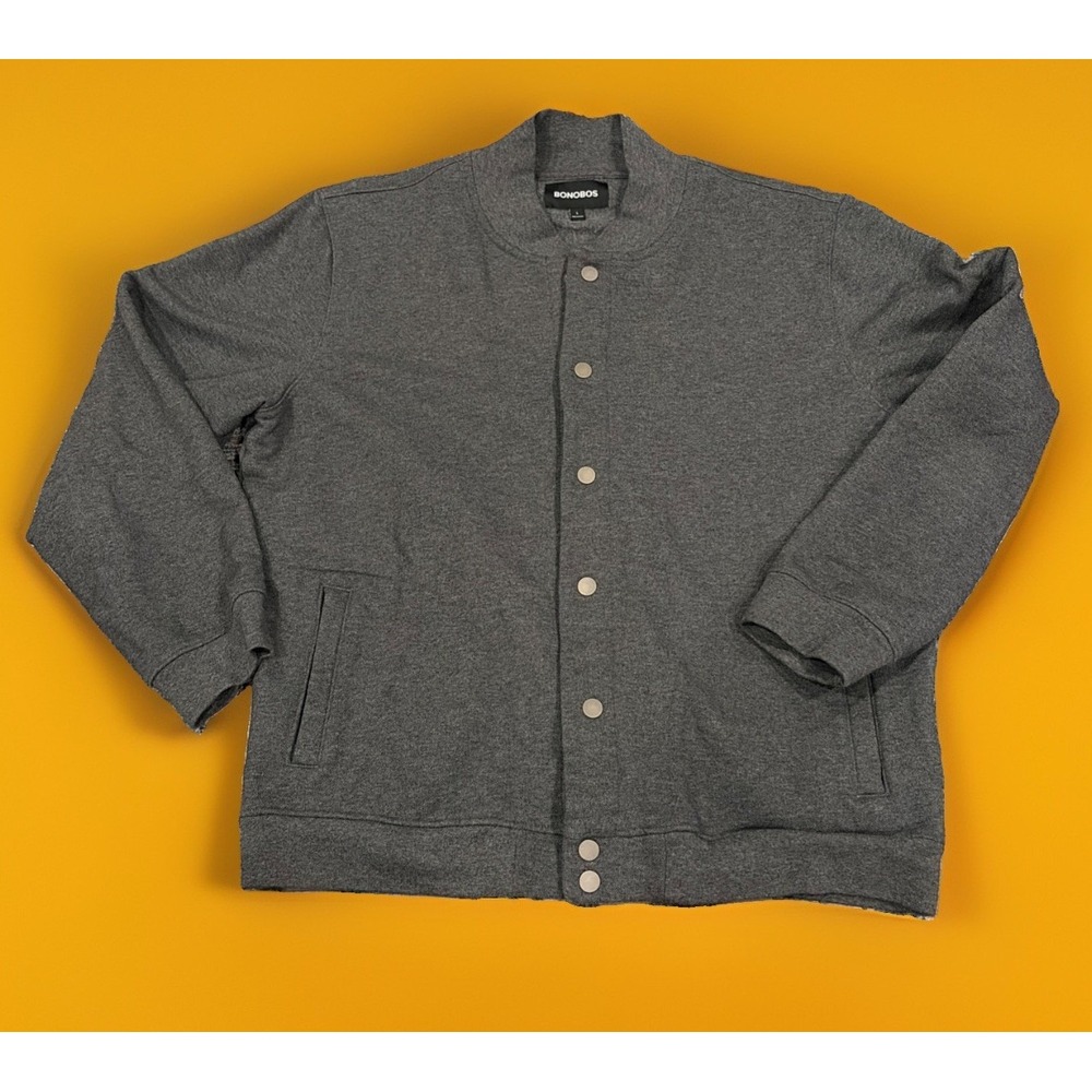 Bonobos Gray Bomber Jacket Sz Large Fleece Lined Sweatshirt Coat Minimalist